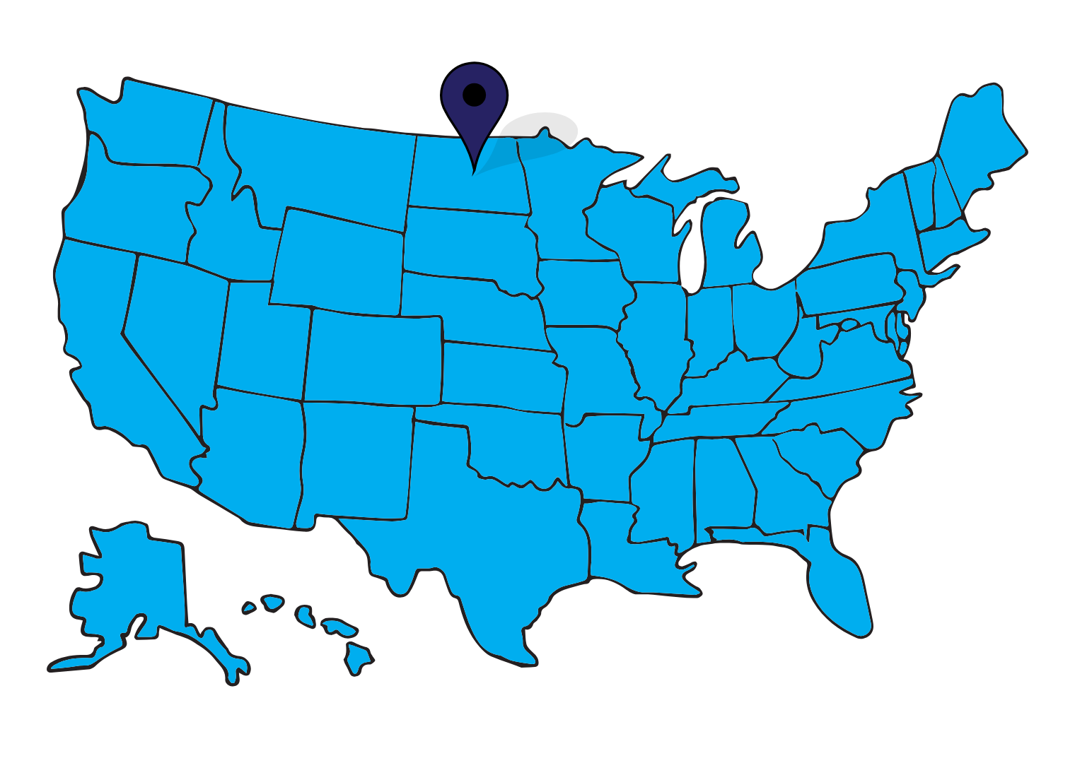 North Dakota pinned map