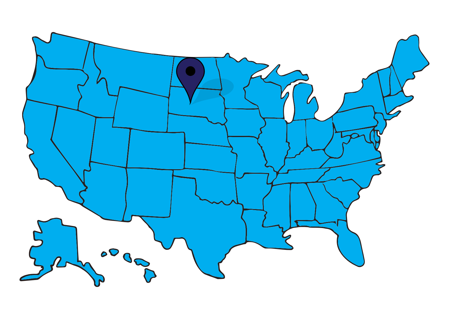 South Dakota pinned map